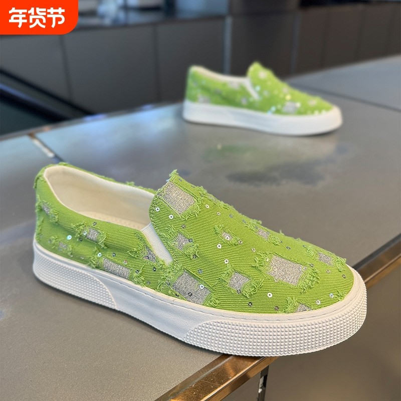 夏季透气休闲鞋一脚蹬2026新款潮牌薄款帆布鞋子懒人百搭时尚男鞋