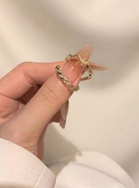 轻奢戒指女小众ins设计高级指环开口调节食指圈超精致锆石波浪