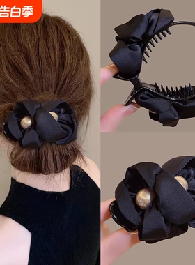 赫本王妃花苞丸子夹2026新款发夹女高端黑色百搭发卡夹子发饰头饰