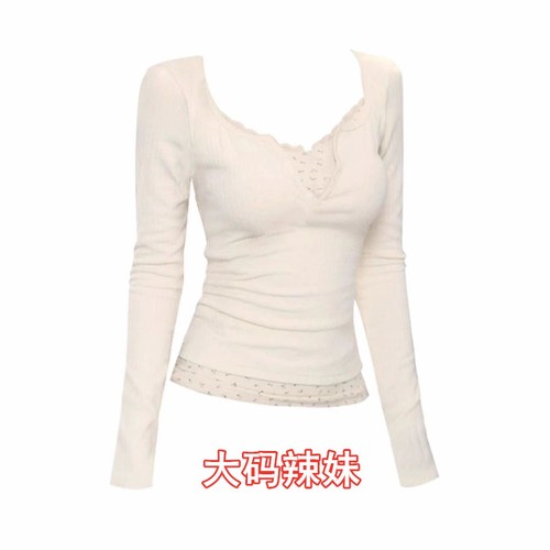 长袖上衣女春秋美式纯欲辣妹新款碎花假两件修身显瘦套头T恤大码