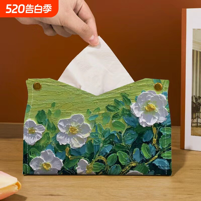 薄荷曼油画纸巾盒家用客厅餐厅抽纸盒纸抽收纳高级感轻奢风创意