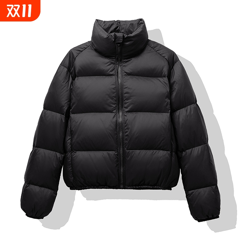 户外高腰短款羽绒服女2025年新款小个子肯豆风立领白鸭绒面包服冬