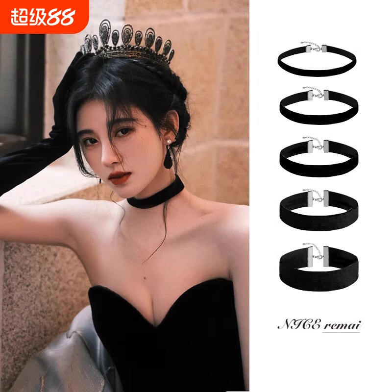 鞠婧祎同款经典简约黑色项圈百搭颈饰进口丝绒颈带锁骨链项链新款图片
