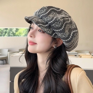 2025新款 画家帽英伦风潮 蕾丝八角帽子女春秋季 百搭鸭舌贝雷帽时尚