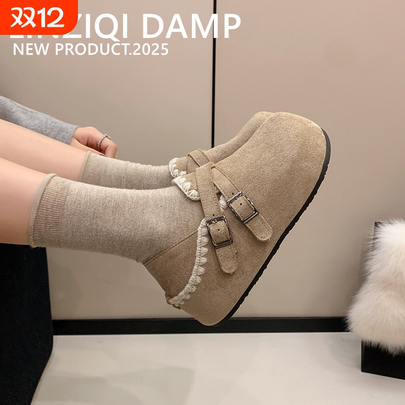 厚底内增高加绒勃肯鞋女外穿2025年秋冬新款勃肯棉鞋一脚蹬懒人鞋