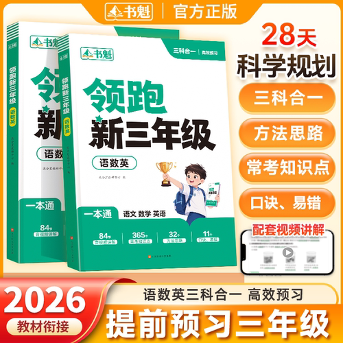 2026新版书魁领跑新三年级语数英一本通 暑假衔接 28 天预习规划 三科合一 84节视频讲解小学 2升3年级知识点专项练习全国通用教辅