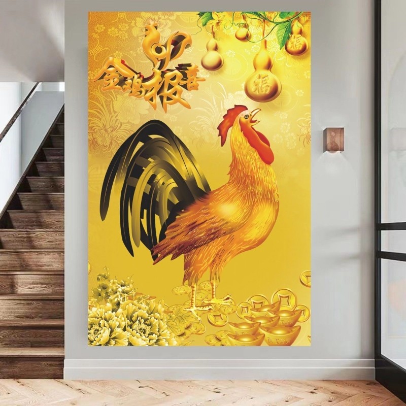 金鸡国画金鸡报喜吉祥如意大公鸡财源滚滚墙贴自粘画镇宅玄关壁画,家居饰品,现代装饰画,淘宝优惠券,粉丝福利购,淘宝优惠卷