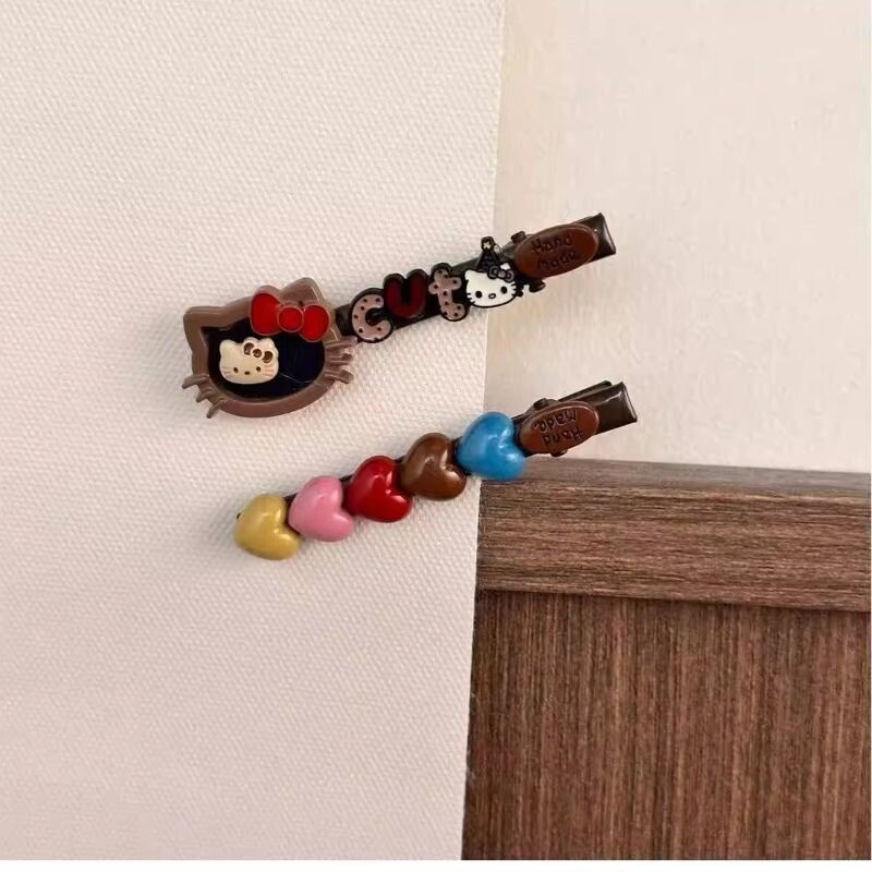 复古彩色多巴胺kt猫撞色爱心发夹女侧边夹刘海夹发卡发饰夹子甜美