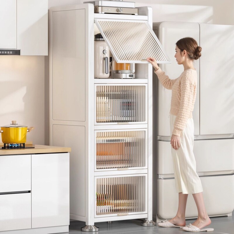 厨房橱柜夹缝置物架落地多层靠墙窄缝储物柜子冰箱多功能带门台面