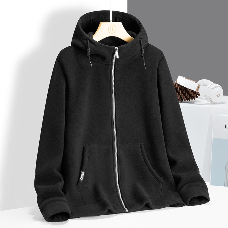 秋冬新款摇粒绒外套男女保暖加绒加厚抓绒衣外套运动连帽开衫卫衣