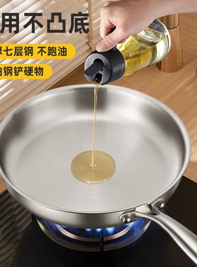 304无涂层不锈钢平底锅五层钢煎牛排锅煎蛋锅跨境Frying Pan