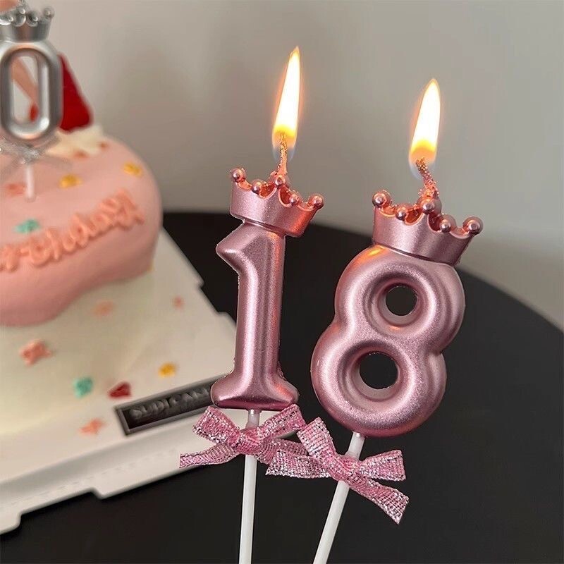 数字蜡烛香槟金银色蝴蝶结生日蛋糕插牌18岁30岁女神公主派对装扮