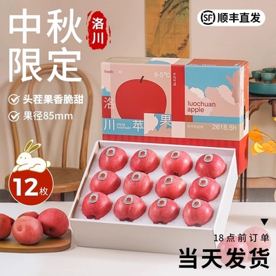 【包脆甜】陕西洛川红富士苹果新鲜水果冰糖心精品礼盒12个大果