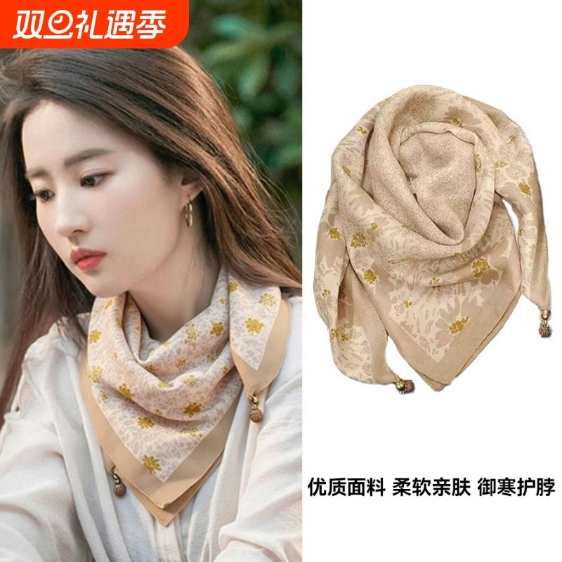 百搭秋冬小方巾丝巾围巾护颈女2025新款棉麻磁扣高级领巾懒人磁吸