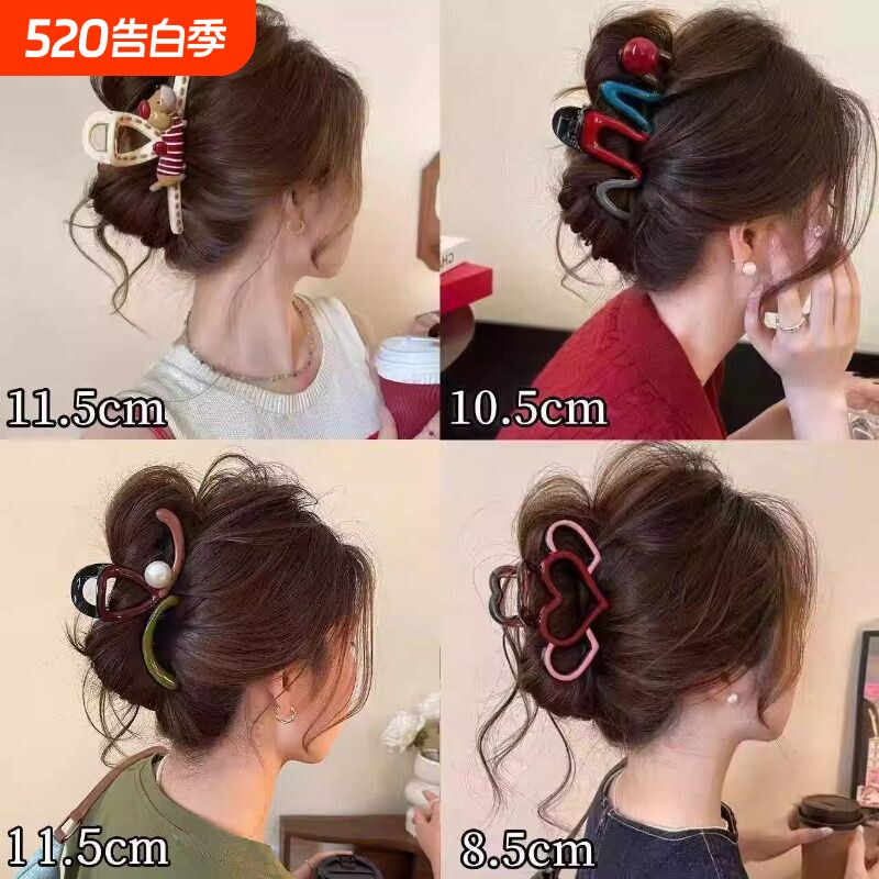 豹纹镂空云朵抓夹女高级感2026新款秋冬发量大后脑勺鲨鱼夹子发饰