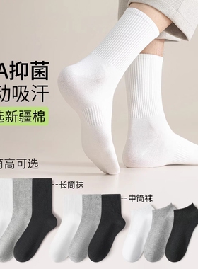 10A抑菌袜子男款春夏季薄款纯棉中筒袜吸汗防臭运动男袜白色长袜