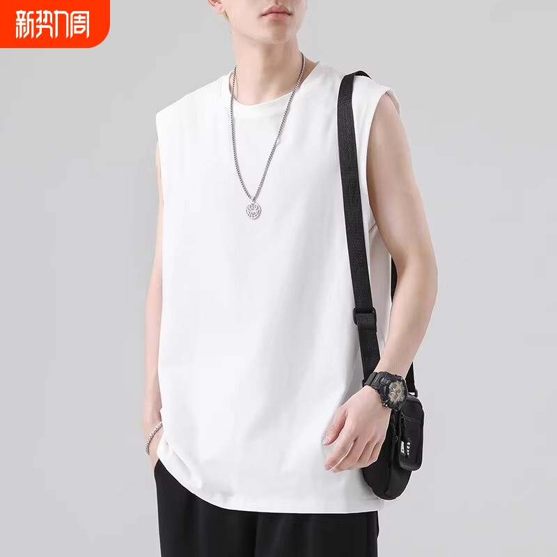纯棉白色背心男生夏季青少年简约宽松港风无袖t恤潮休闲打底衫ins