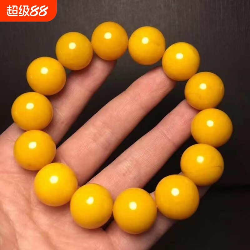 新款蜜蜡鸡油黄手串满蜜男女款琥珀圆珠单圈手珠老蜜手链二代