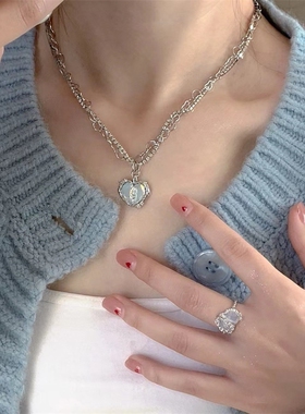 爆款简约轻奢分裂爱心多层闪钻锆石宝藏项链女甜酷气质锁骨链G90