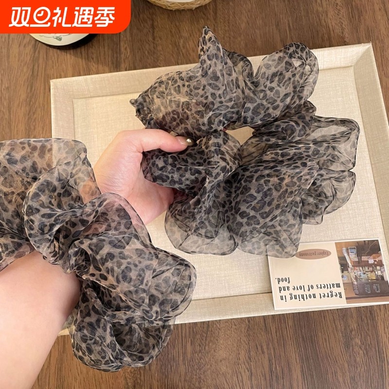 夏日度假风法式网纱印花大肠发圈气质头花扎马尾头绳2025新款发饰