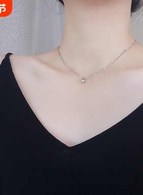 s925纯银双层链子项链女蛇骨链颈戴百搭项饰光面珠吊坠锁骨链镀金