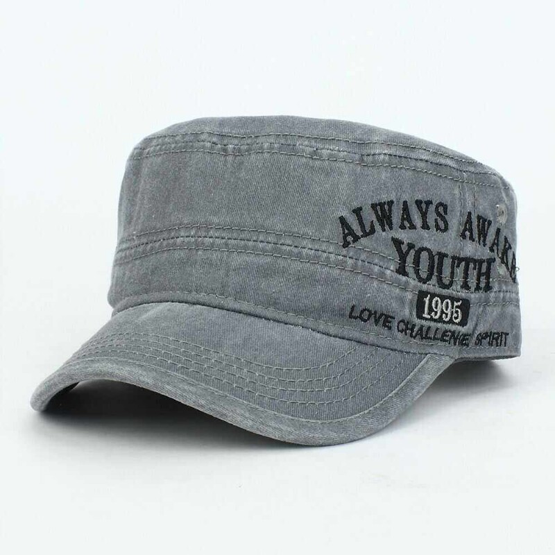 刺绣字母男牛仔平顶帽水洗棉帽子后调节鸭舌帽休闲百搭帽
