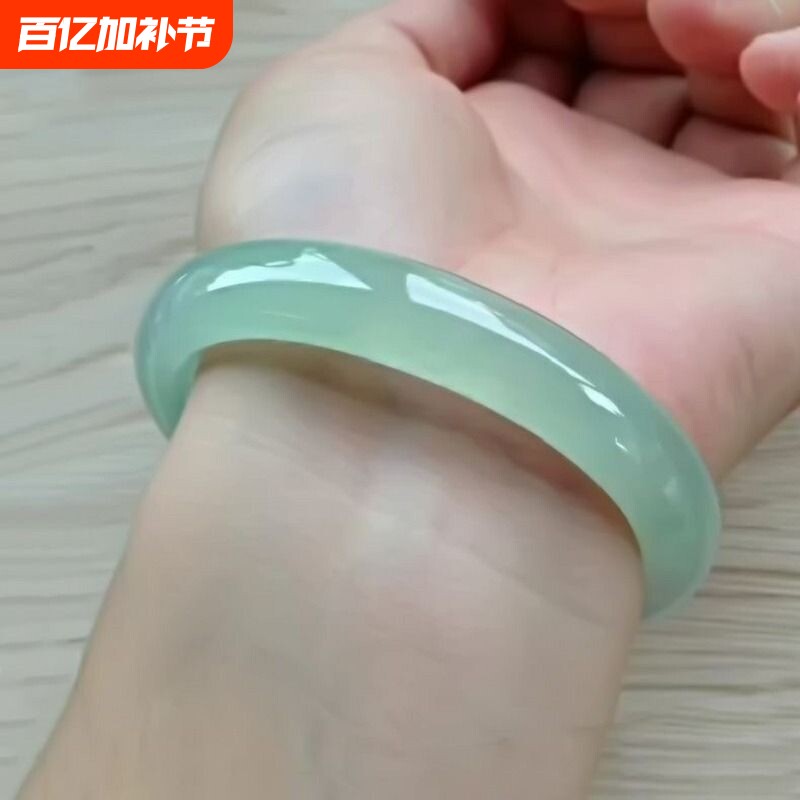 【送证书】专柜正品新坑玉手镯浅绿女款玉石玉镯子石英岩玉手镯女
