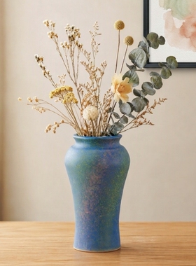 星点蓝陶瓷花瓶手工彩绘插花花器仿真郁金香家居书房餐桌装饰摆件