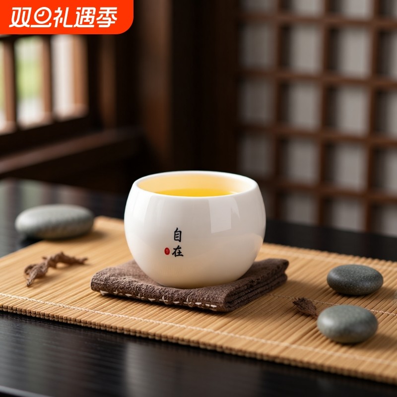 白瓷杯陶瓷羊脂玉瓷功夫茶杯品茗杯家用白茶碗高档小杯子140cc