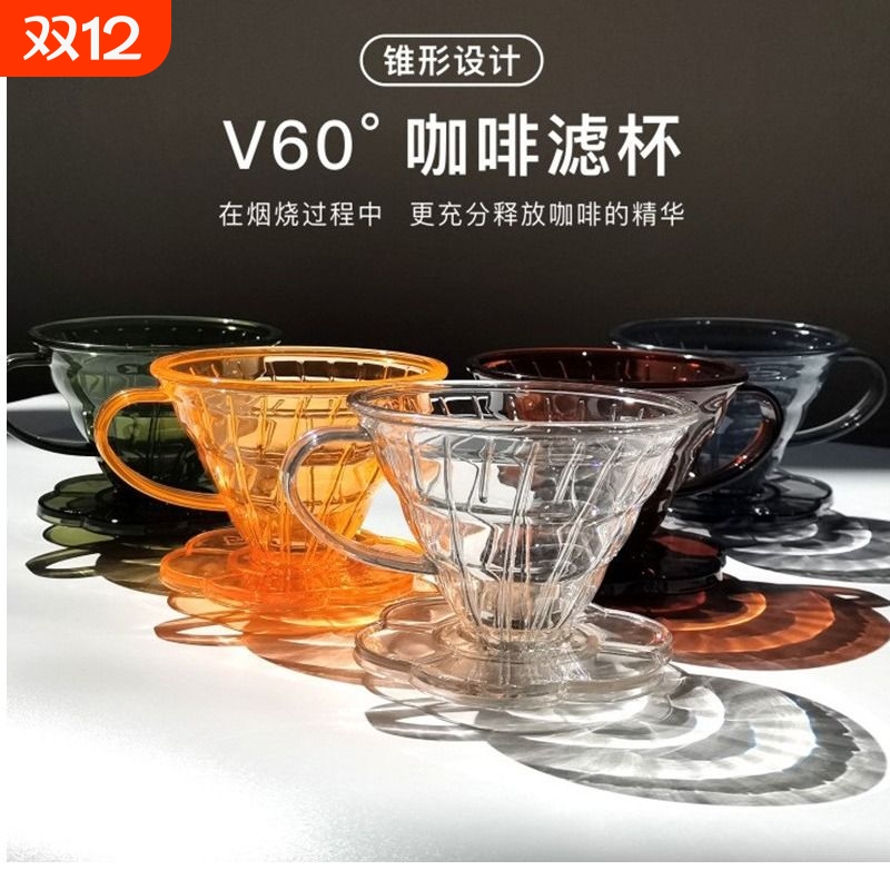 手冲咖啡滤杯 V60大号锥形浸泡式手冲滤杯螺纹滴漏式咖啡过滤器具
