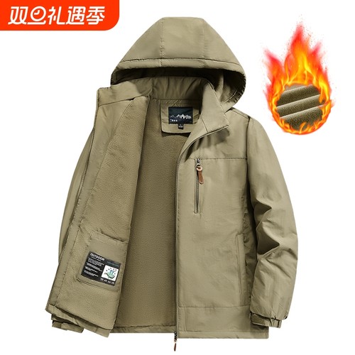 2025男士加棉外套男士秋冬宽松立领茄克男新款休闲上衣加绒夹克男