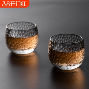 茶具水晶玻璃杯茶杯专柜日式双层手工耐热不烫手隔热单杯锤纹冰川
