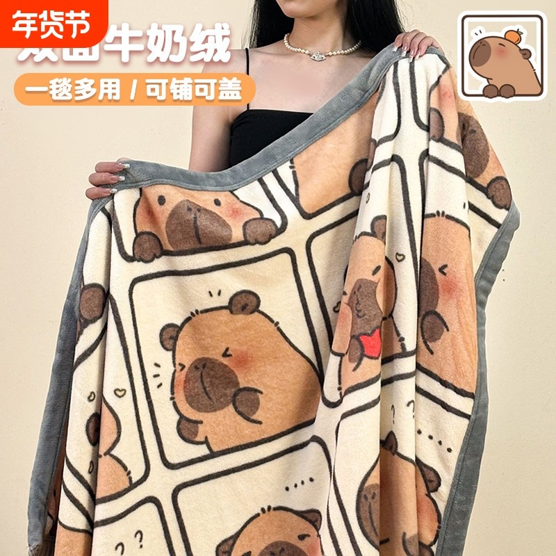 卡皮巴拉网红毛毯办公室午睡小毯子披肩牛奶绒毯沙发盖毯夏季薄款,床上用品,休闲毯/毛毯/绒毯,淘宝优惠券,粉丝福利购,淘宝优惠卷