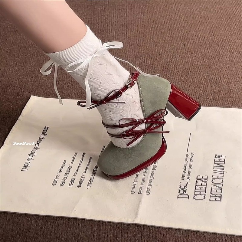 蔻孜红色粗跟玛丽珍单鞋女2026夏季新款仙女风一字带高跟鞋,女鞋,浅口单鞋,淘宝优惠券,粉丝福利购,淘宝优惠卷