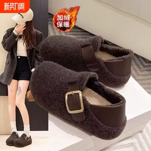 2025冬韩版 秒杀 加绒毛毛鞋 女外穿一脚蹬懒人鞋 子 勃肯鞋 特价
