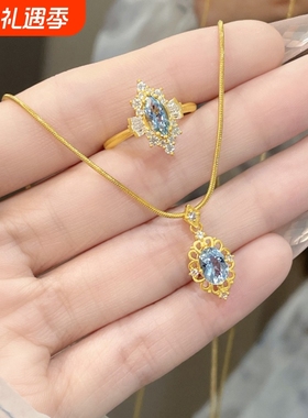 小红书同款镂空蕾丝锆石戒指项链女时尚精致高级感锁骨链婚礼刻字