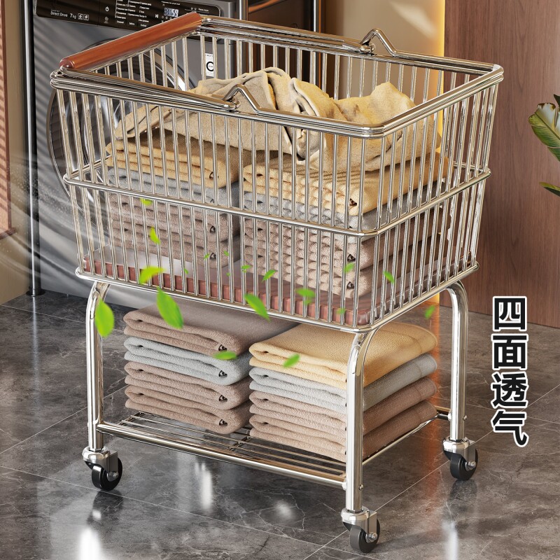 脏衣篓家用卧室脏衣服收纳筐双层带轮可移动推车卫生间浴室洗衣篮