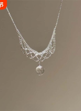 法式白色透明水滴蕾丝温柔小众项链气质时尚独特设计锁骨链颈链女