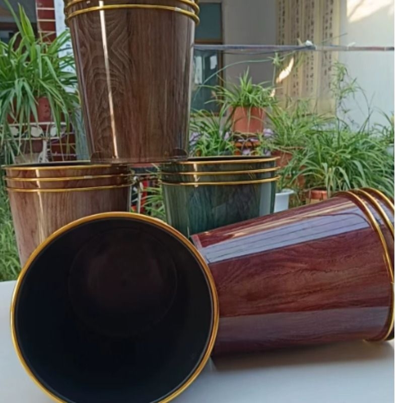 金边木纹垃圾桶家用塑料卫生间无盖饭店宾馆客房纸篓