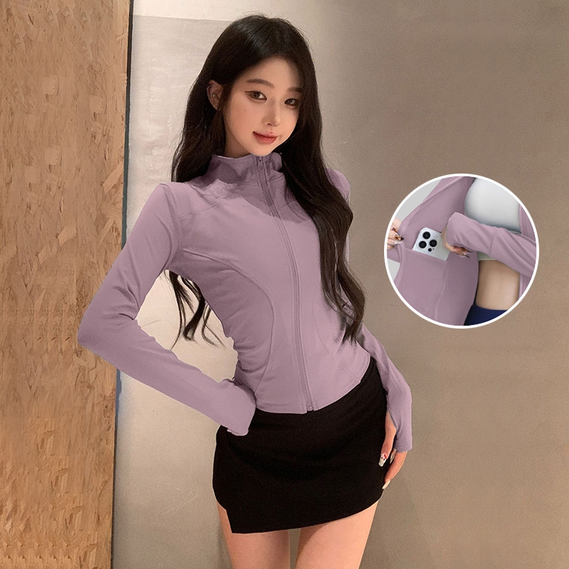 速干衣跑步瑜伽服外套女秋冬修身女款运动长袖上衣健身服高弹白色