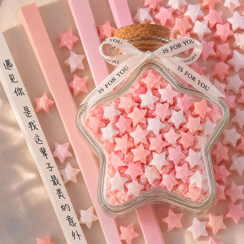 新款星星折纸渐变色许愿瓶玻璃瓶图片
