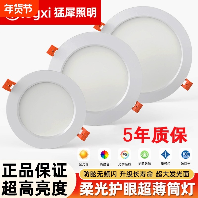 筒灯led嵌入式天花灯吊顶洞灯高亮圆形吊顶客厅家用店铺照明商用