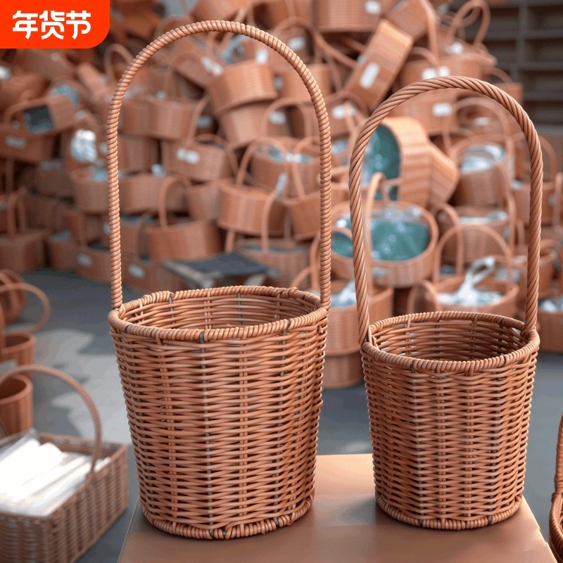 塑藤手提篮鲜花插花仿藤编织花篮伴手礼品篮手提包水果鸡蛋果篮