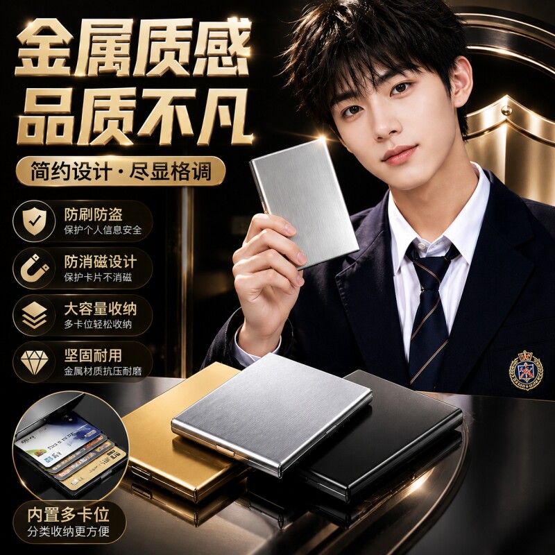 不锈钢高档金属卡包防磁防盗小巧图片