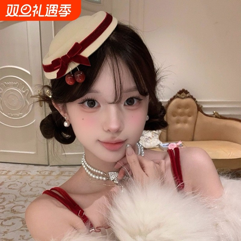 蝴蝶结小礼帽女水手帽头饰法式赫本英伦海军风少女jk圆顶贝雷帽子