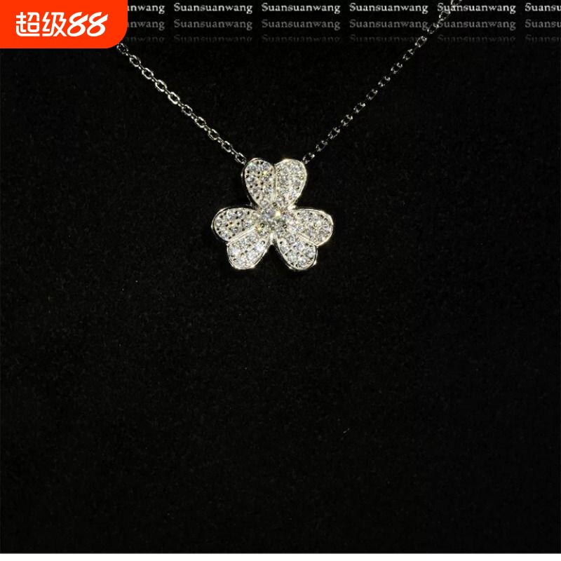 三叶草项链满钻18k花瓣吊坠迷你幸运草花朵玫瑰金白金锁骨链