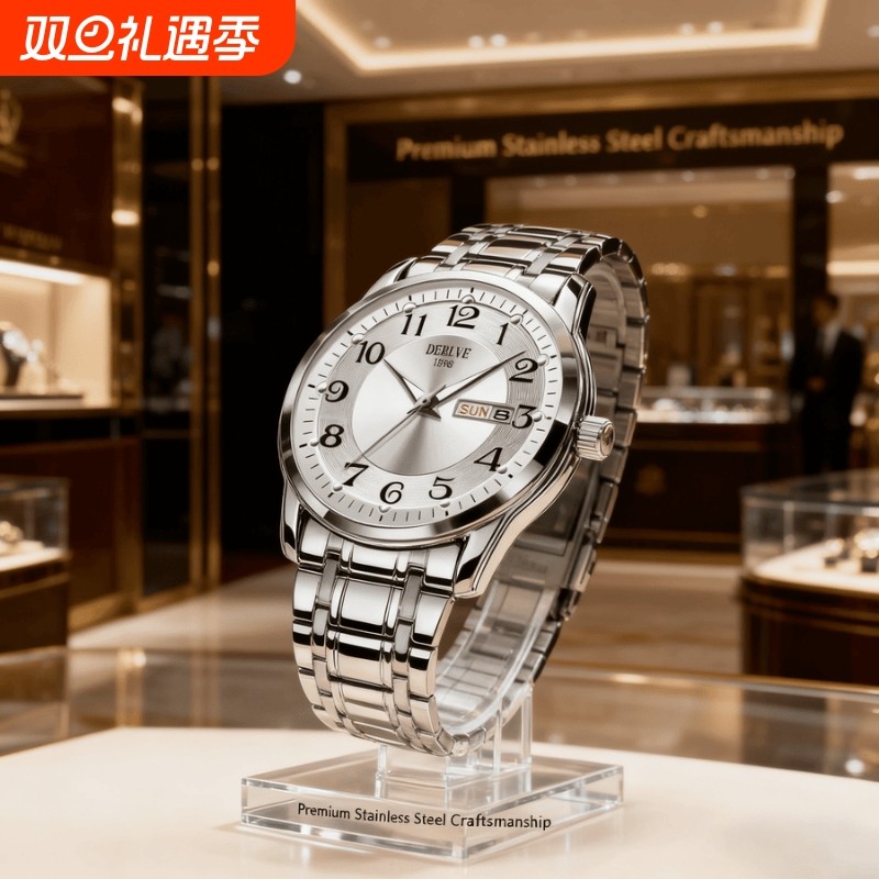 男款手表防水石英腕表高级感男士全自动非机械表正品名牌钢带商务