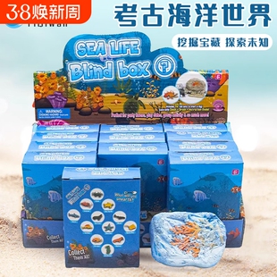 儿童考古挖掘玩具海洋动物海底世界生物恐龙化石diy宝藏盲盒礼物