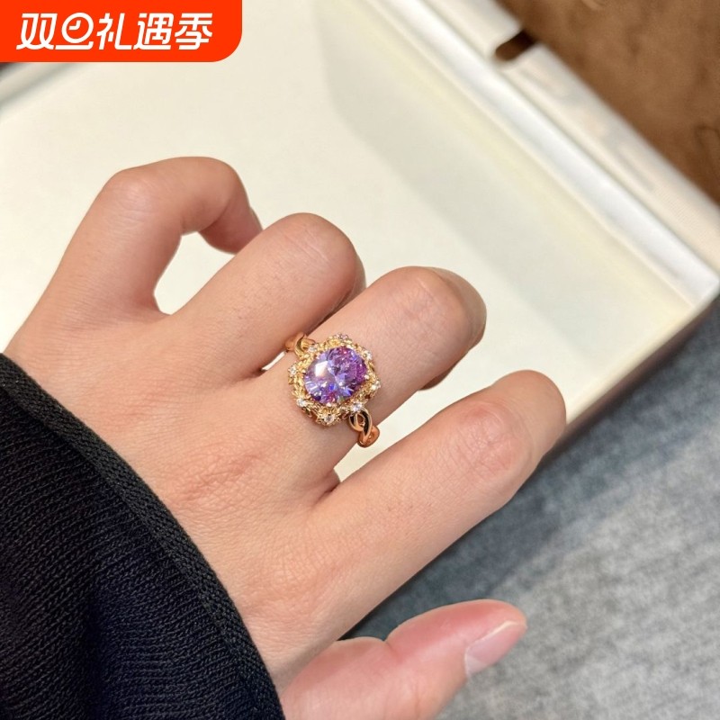 法式浪漫优雅轻奢金色椭圆蛋形戒指女时尚精致镶嵌锆石高级感指环