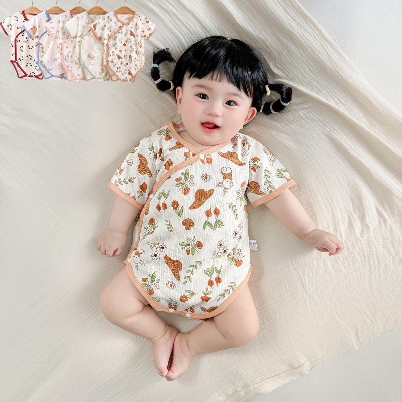 女宝宝包屁衣夏季薄款短袖三角爬爬服韩版碎花连体衣超萌婴儿衣服